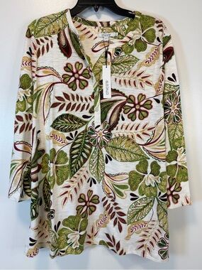 Chico's Tropical Cotton Slub Henley Shirt 3/4 sleeves casual fit Women’s XXL